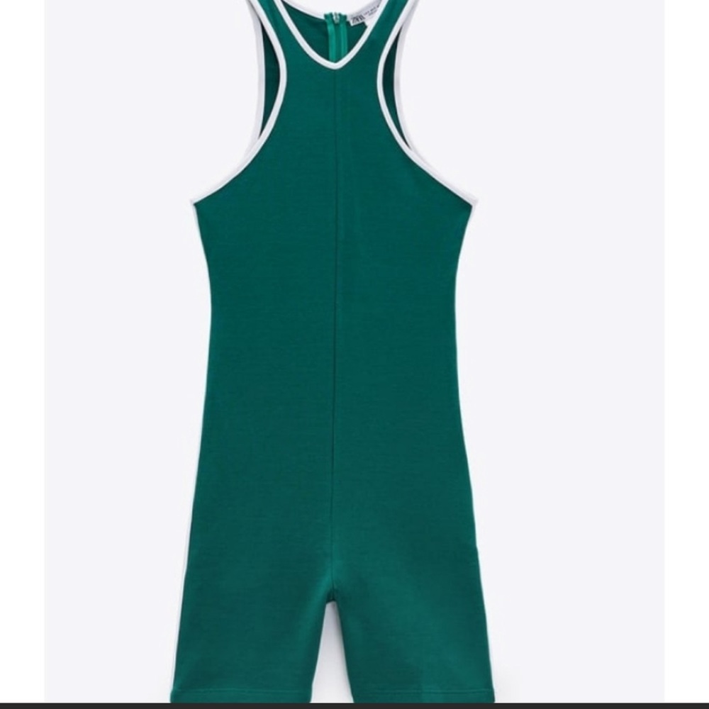 NWT ZARA PIPED SHORT JUMPSUIT GREEN - Picture 4 of 5